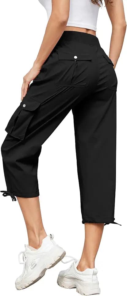 Hormtaer Hose Damen 3/4 Sommer Casual Cargohose Caprihose Jogginghose Comfy Stretch Leichte Outdoor Sport Reise Wanderhose Mit 6 Taschen
