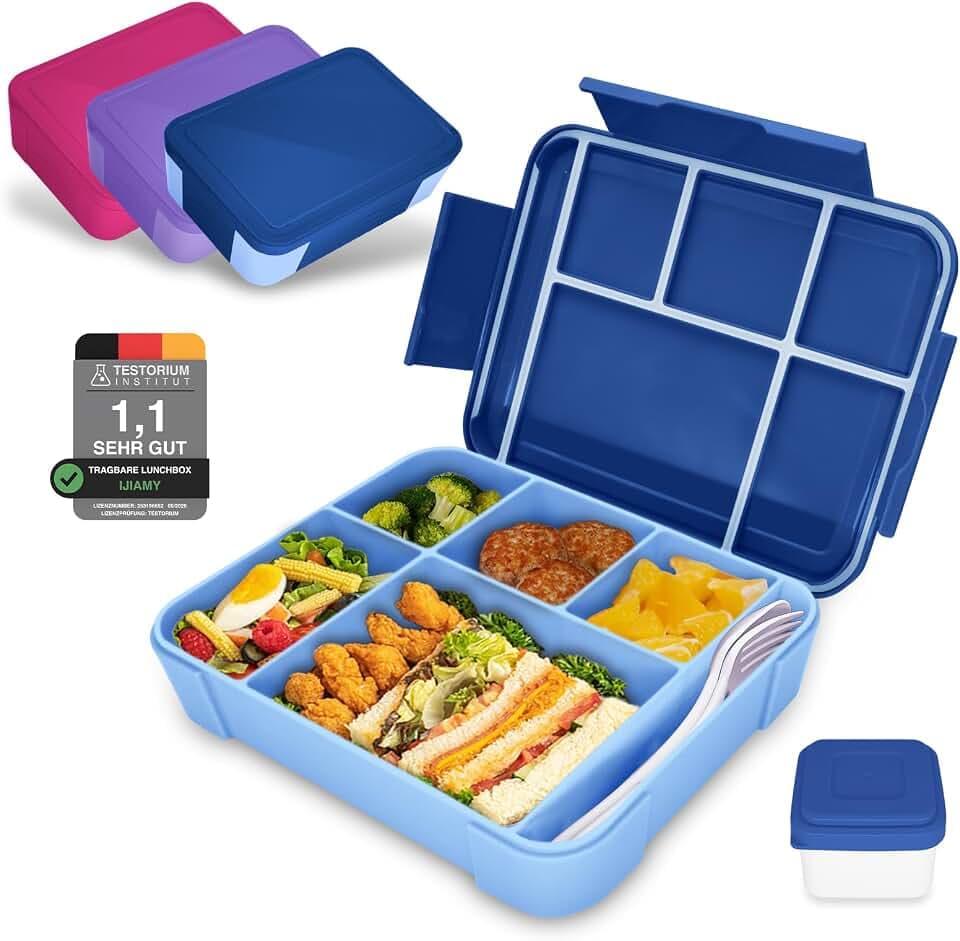IJIAMY Brotdose Kinder mit Fächern, Bento Box Kinder, Auslaufsicher Lunchbox Kinder, Brotbox für Mädchen & Jungen, Snackbox, Perfekt für Schule, Kindergarten & Ausflüge