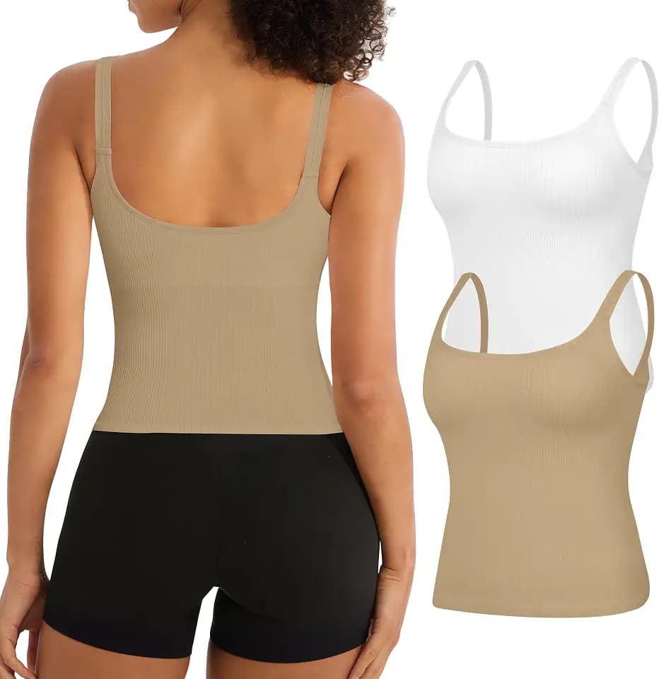 2 Pack Womens U Back Workout Tank Tops with Built in Sports Bra