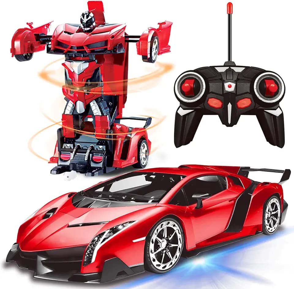 AMENON Remote Control Car - Transform Robot Toys for Boys Teens, RC Car with LED Lights, 2.4Ghz RC Car 1:18 Rechargeable 360° Rotating Race Transform Car Birthday for Kids