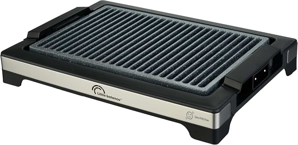 LITTLE BALANCE 8863 Easy Nopifas, Elektrogrill für 4-6 Personen, Platte ohne PFAS, antihaftbeschichtet, alle Arten von Lebensmitteln, 2000 W, Schwarz
