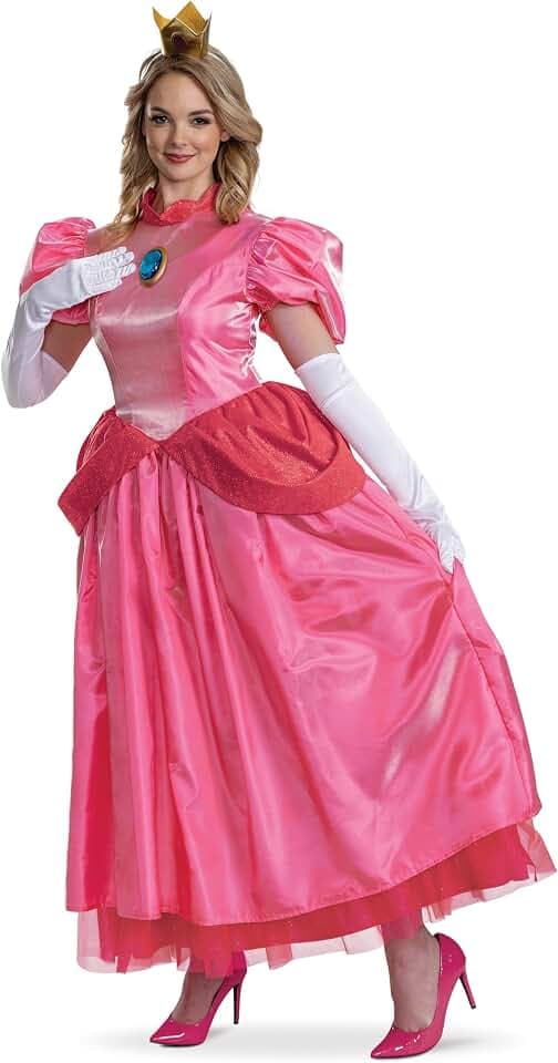 Disguise Damen-Kostüm Princess Peach, Erwachsenenkostüm, offiziell aus Super Mario Elevated, Kleid und Krone