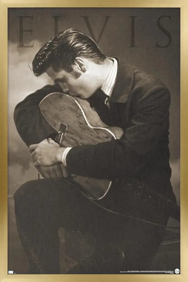 Trends International Elvis Presley - Sepia Guitar Wall Poster, 22.37" x 34.00", Gold Framed Version
