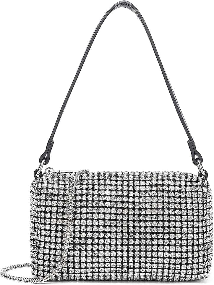 Miss Lulu Glitzer Clutch Damen Kristall Diamant Clutch Handtasche Glanz Abendtasche Umhängetasche mit Abnehmbarer Kette für Hochzeit Abend Party Freizeit Date klein
