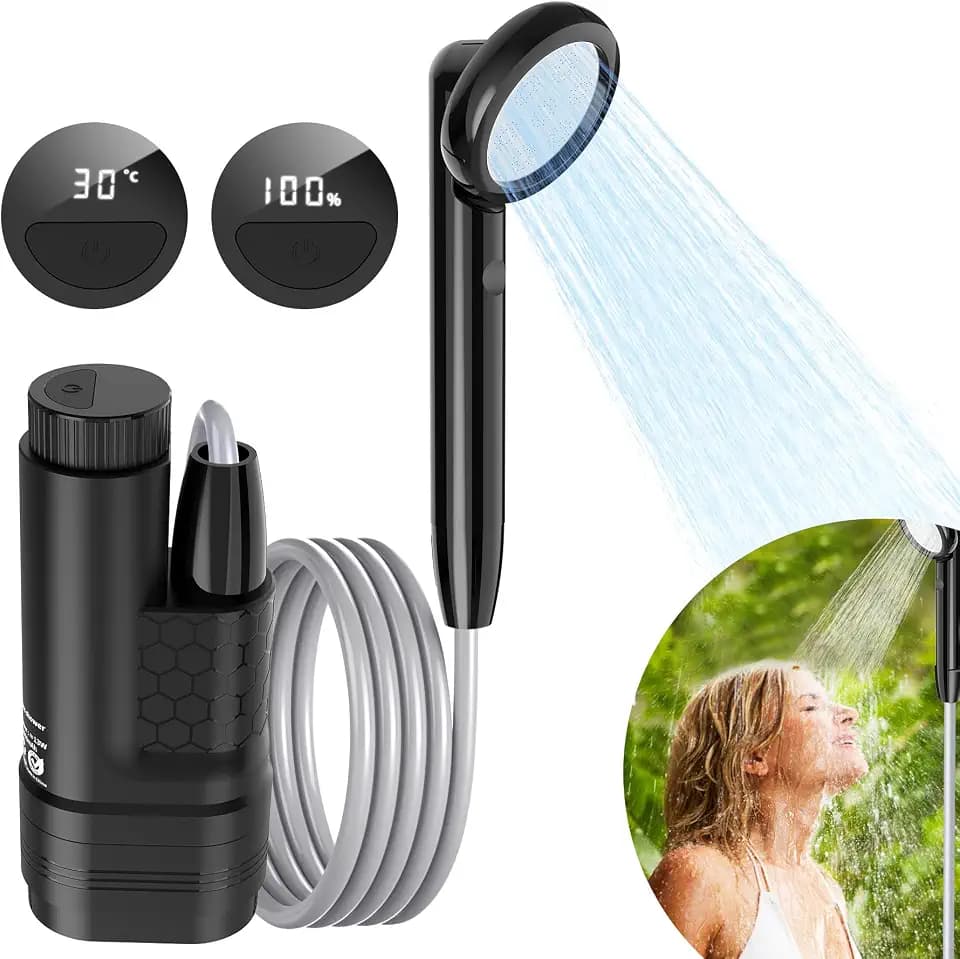 Forever Speed Campingdusche Tragbare mit Akku,Camping Dusche Outdoor Set mit 2M Schlauch für Garten, Autowaschen, Strand, Reisen
