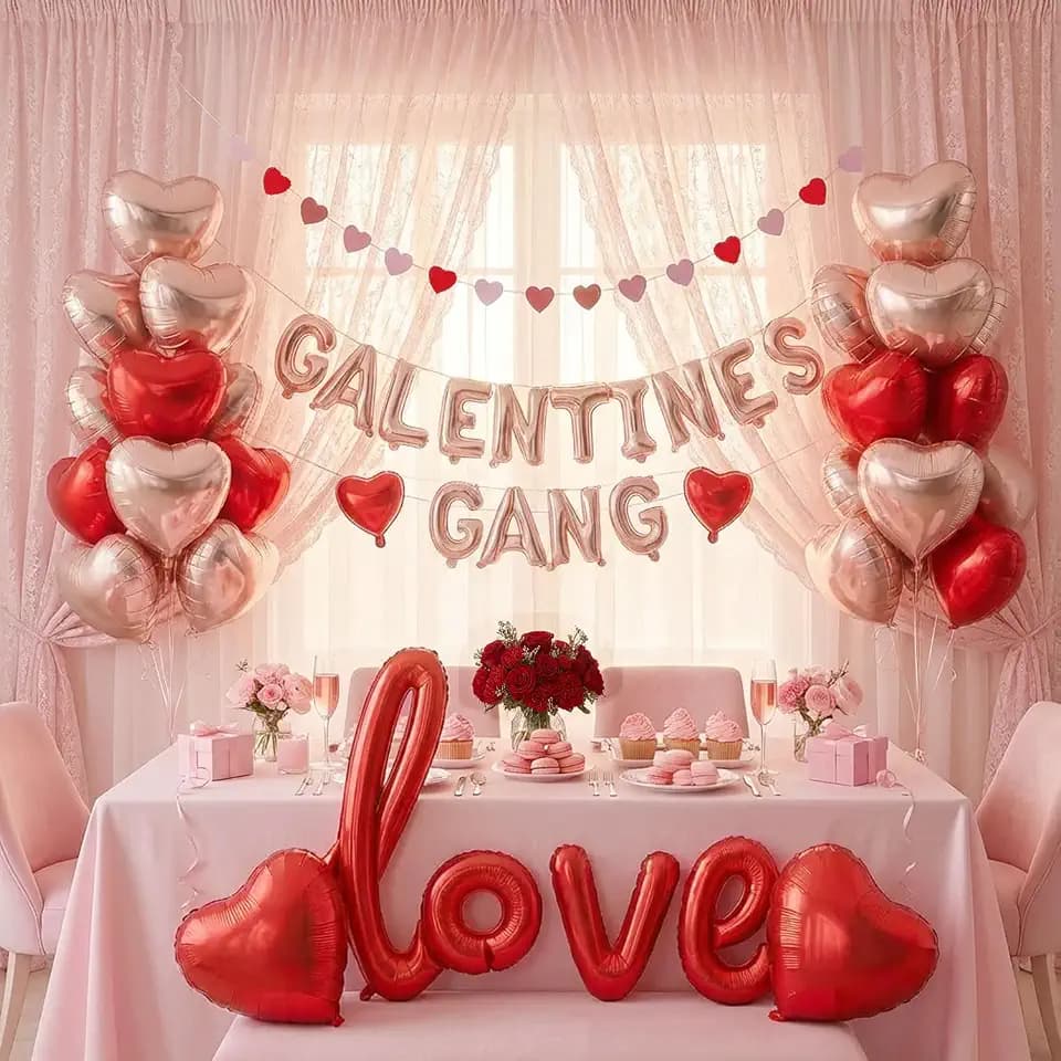 Galentine's Day Balloon Decorations Kit -with Red Rose Gold GALENTINES GANG & LOVE Heart Foil Balloons for Best Friends Bachelorette Bridal Shower Valentine's Celebration Decorations (Red Rose Gold)