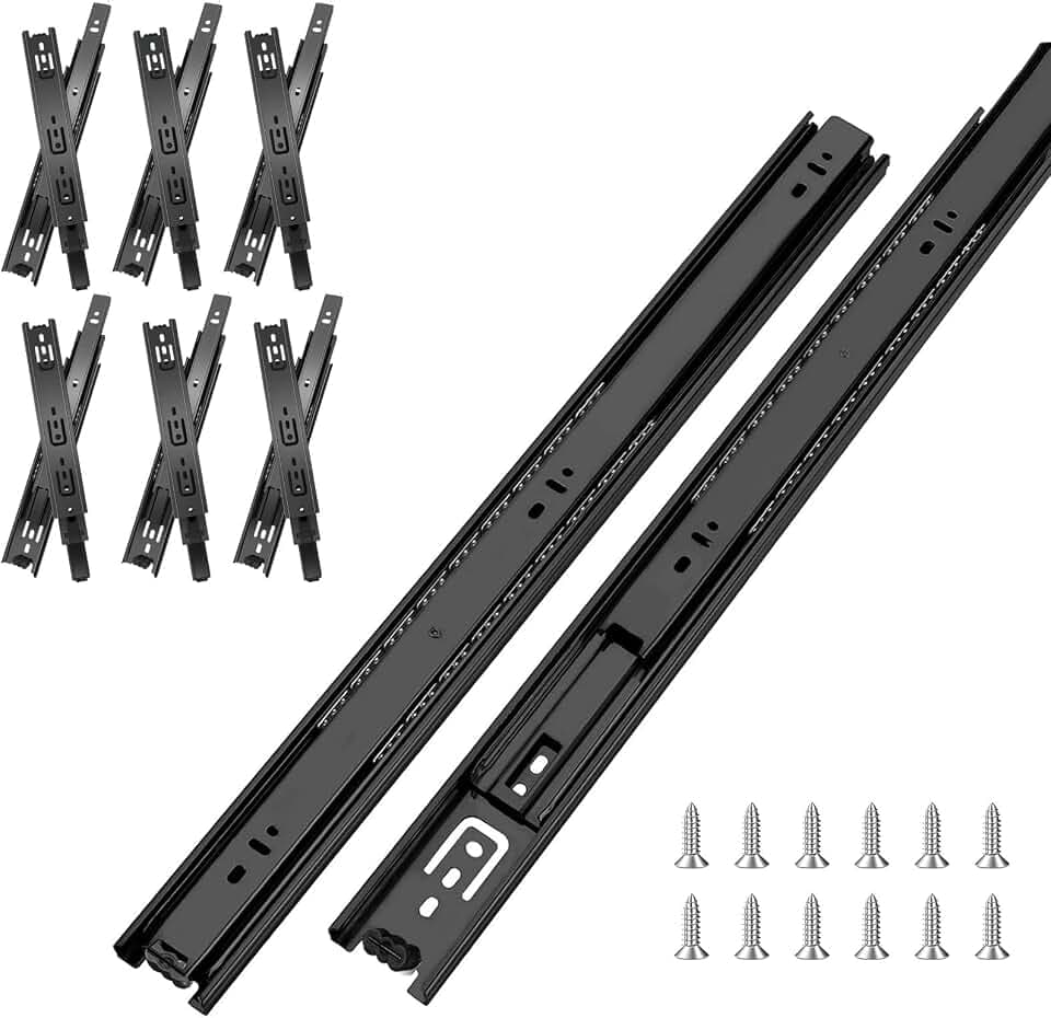 14 inch Drawer Slides 6 Pairs (12pcs) Full Extension Ball Bearing Drawer Slide 3 fold Full Stretch Side Mount Drawer Slides 100 LB Capacity Drawer Slide 14" Black