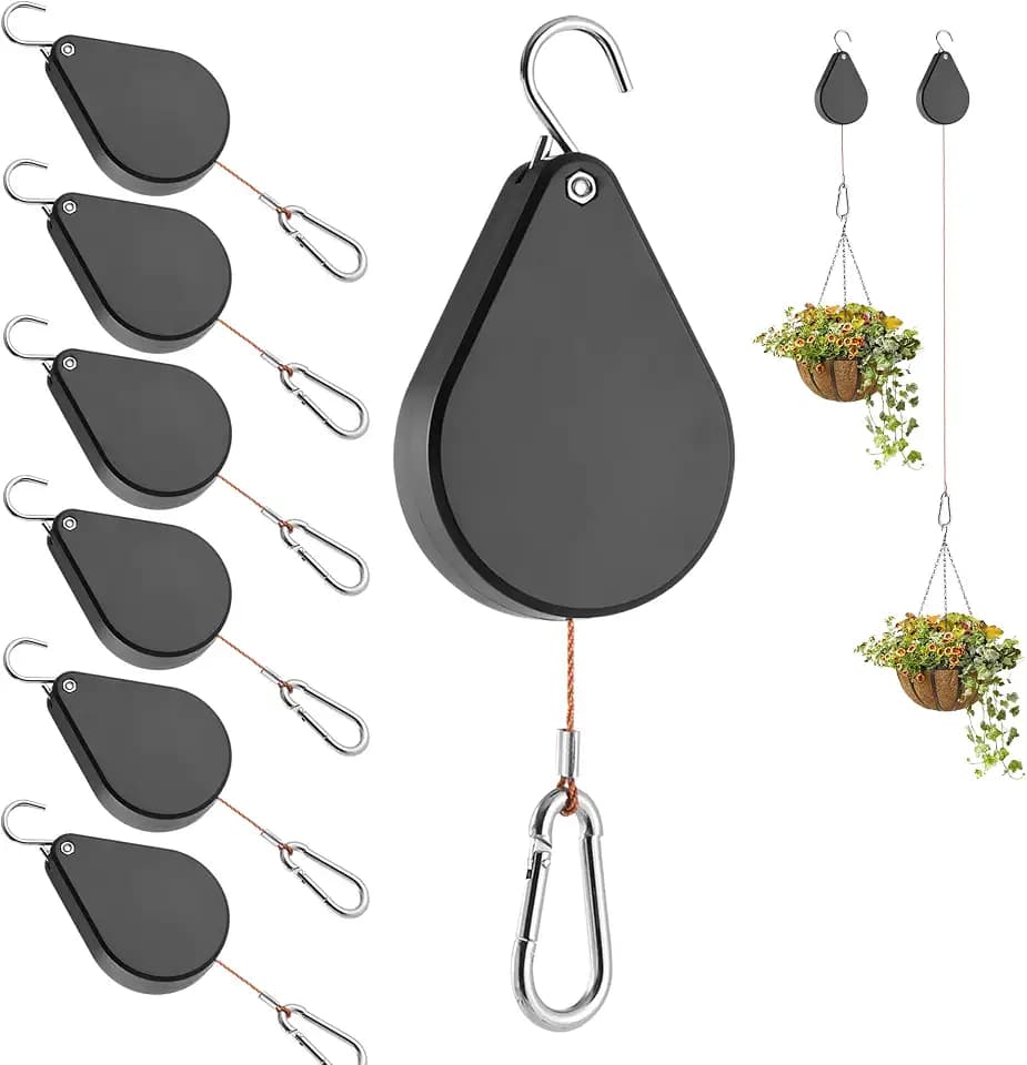 2026 Upgraded Retractable Plant Hanger,Plant Pulleys for Hanging Plants,Easy to Raise and Lower,Quick Lock,Heavy Duty, Adjustable Hook for Garden Baskets Pots,Birds Feeder,(6Pcs,Black)