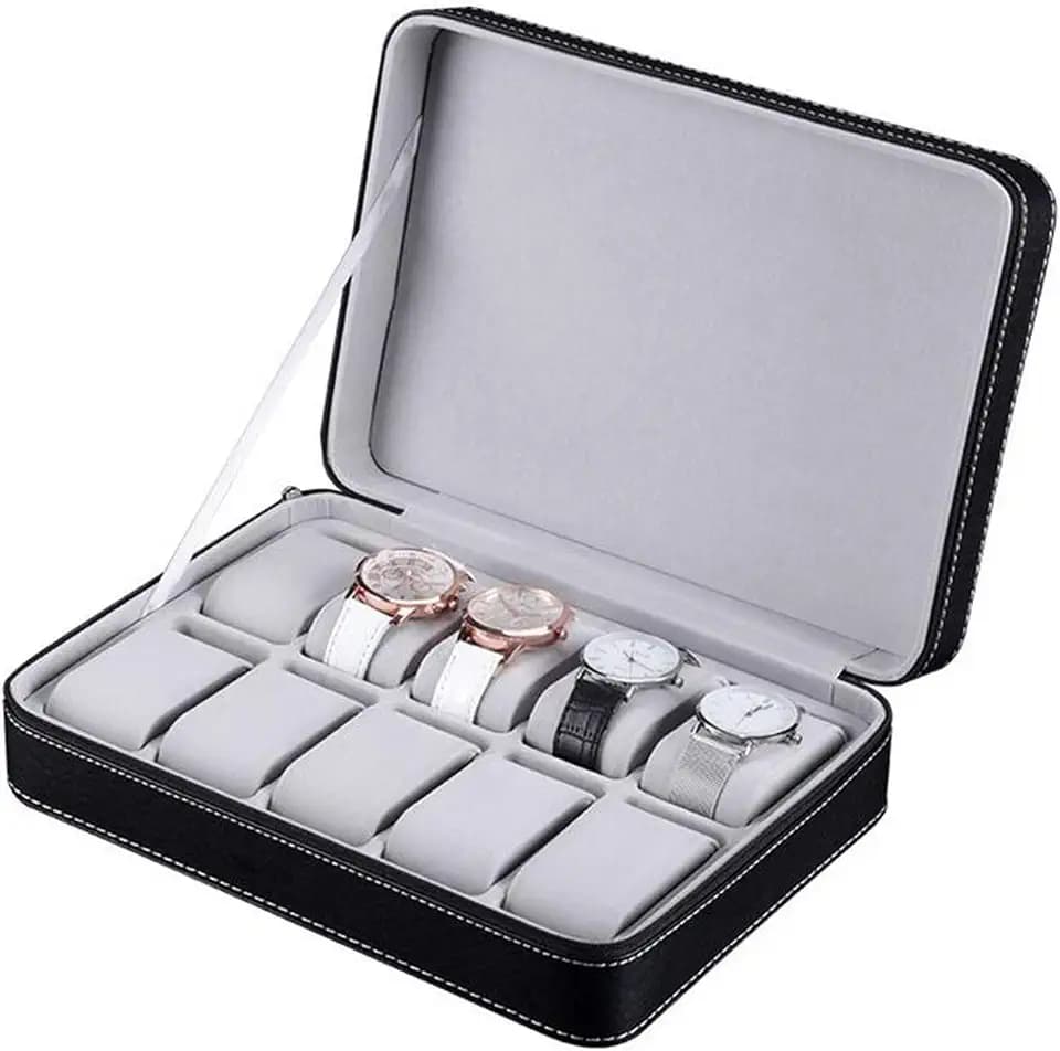 Uhr Aufbewahrungsbox Uhr Display Halter PU Lederschmuck Armband Kollektion Organizer mit Reißverschluss Aufbewahrung (10 Slots)