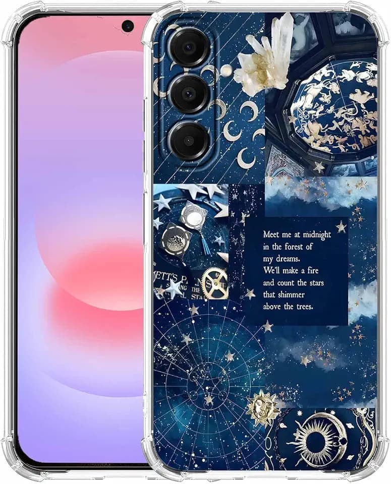 Vintage Celestial Sun Moon Star Collage Case for Samsung Galaxy A37,Aesthetic Space Constellation Pattern,Trendy Soft TPU Bumper Phone Cover,A37