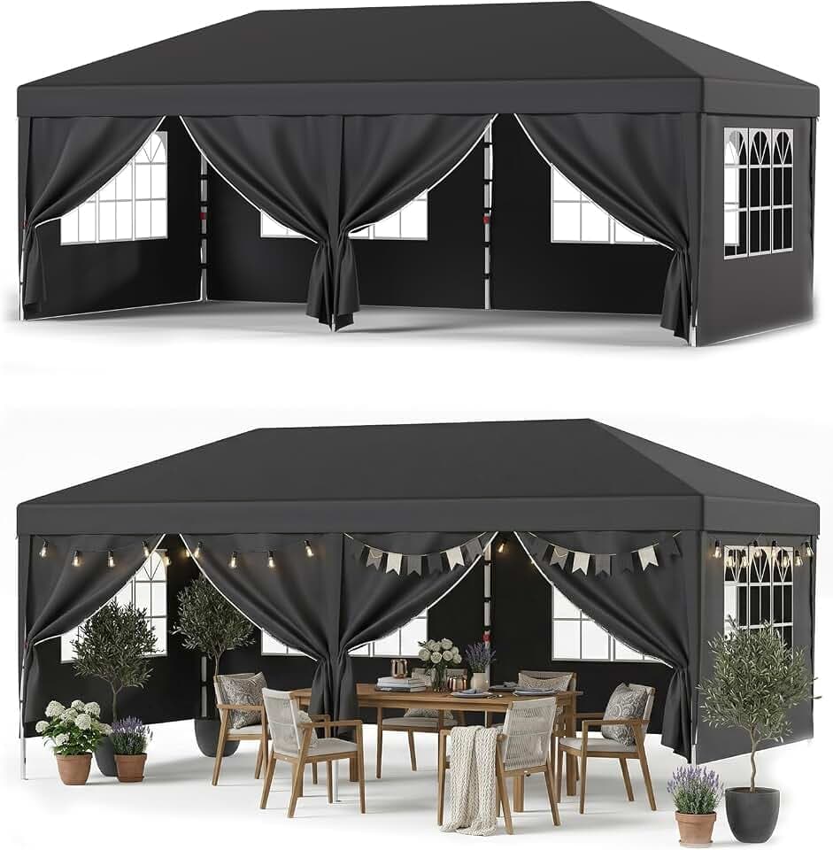 JUMMICO Pavillon 3x6 Wasserdicht Stabil Winterfest Höhe Verstellbar,Faltpavillon mit 6 Seitenwänden,Pavillion UV Schutz 50+,Gartenpavillon Faltzelt für Garten, Innenhof, Camping,Gazebo Grau