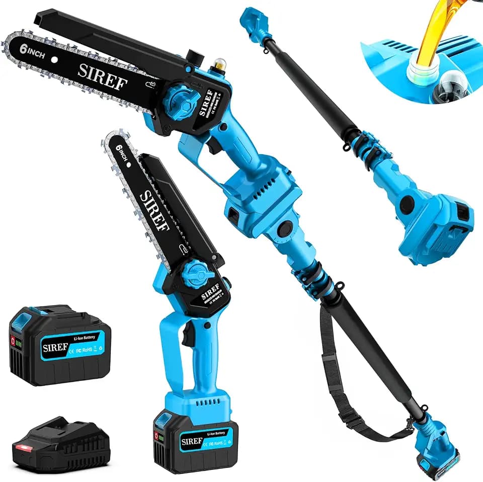 Electric Pole Saw 6inch Mini Chainsaw Cordless Brushless 5.4Ah Battery Fast Charger Telescopic Power Pole Saw Tree Trimmer Limb Branch Cutter Pruner 16 Ft Max Reach Multi-Angle Blue