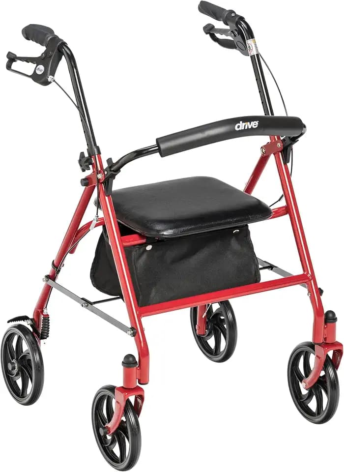 Drive Medical Rollator Walker with Seat, 7.5 Inch Wheels, Red