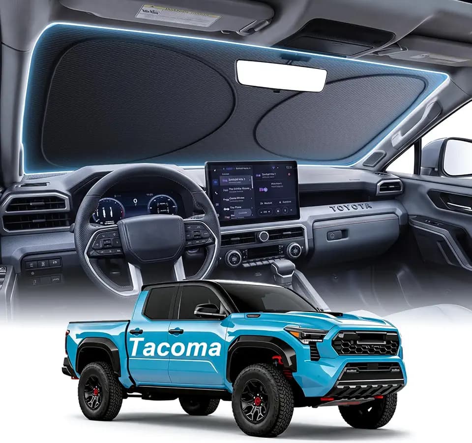 2026 Upgraded Windshield Sun Shade for Toyota Tacoma [Precision Custom Fit, Superior UV & Heat Block] Cooling Tech Fabric, Durable Foldable with Storage Bag, Fits 2000-2026