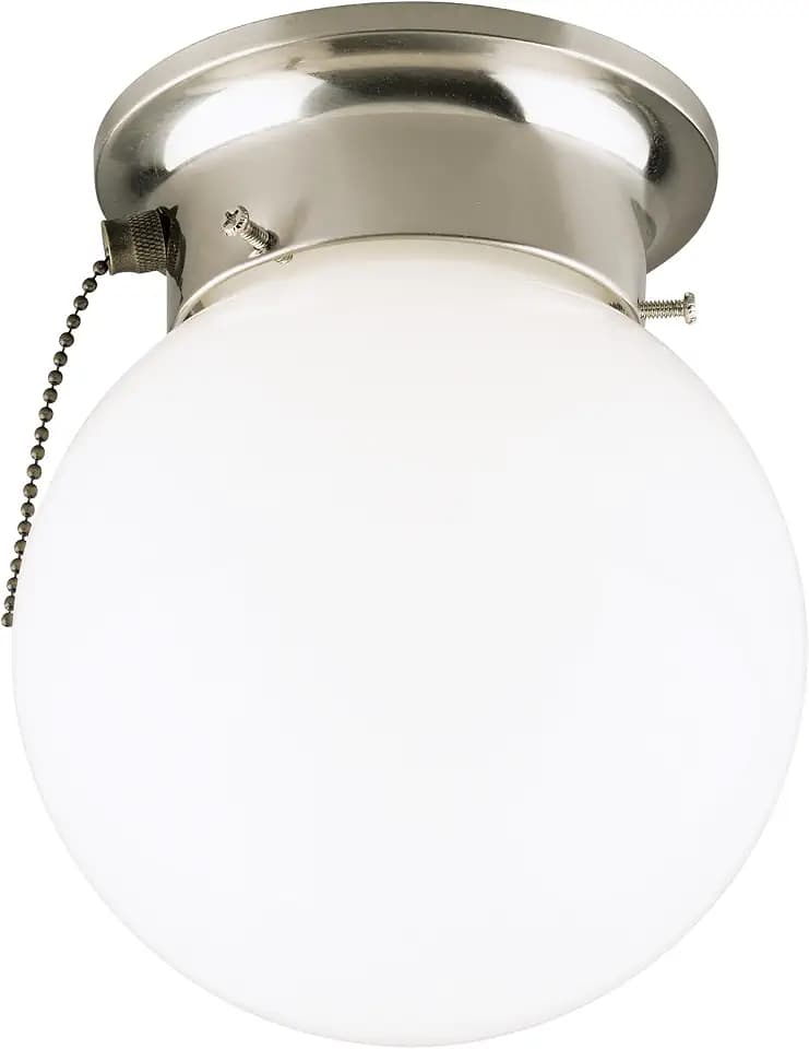 Westinghouse 6720800 One-Light Flush-Mount Interior Ceiling Fixture with Pull Chain, Brushed Nickel Finish with White Glass Globe,
