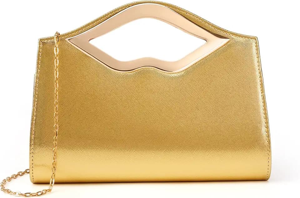 DETARA Patent Leather Evening Clutch Purse for Women Lip Metal Grip Handle Handbag for Cocktail Party Prom