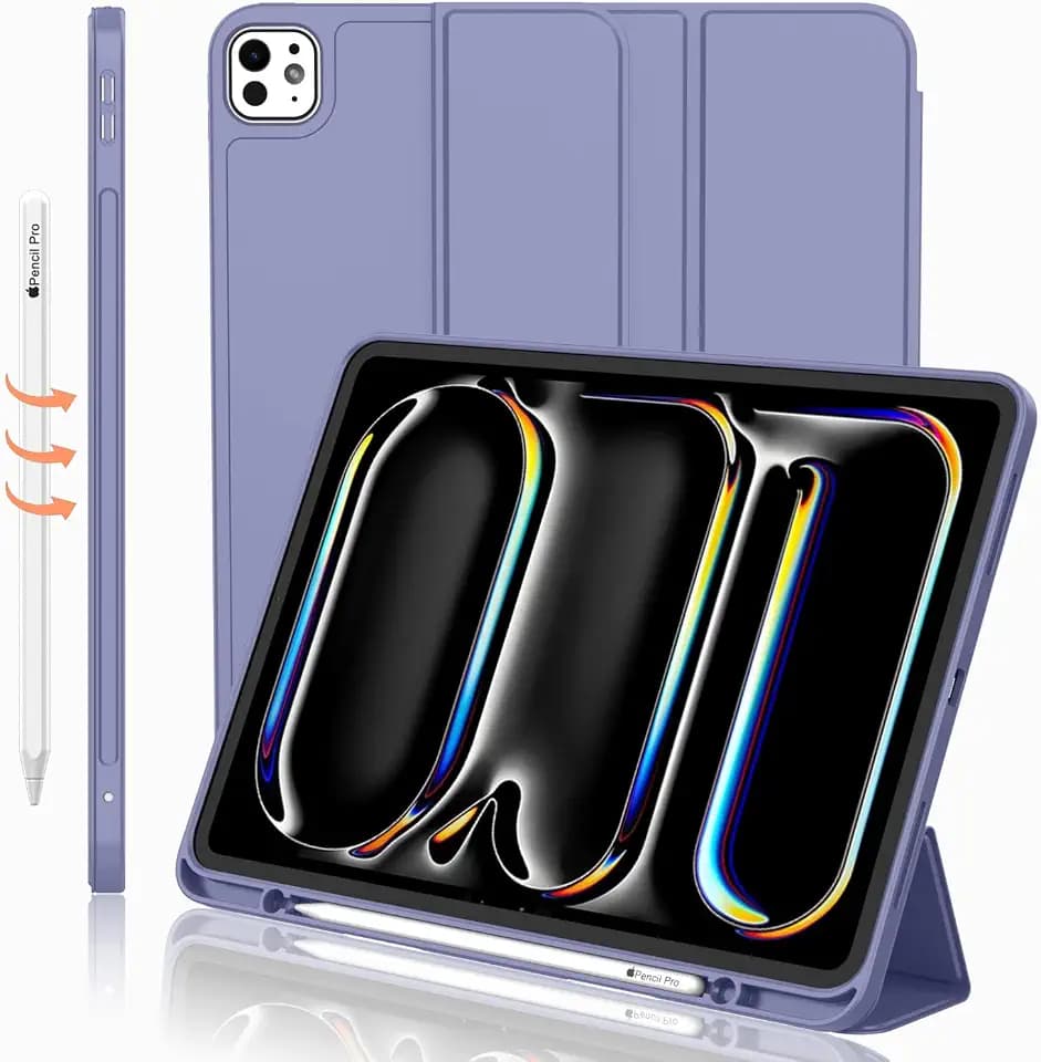 iMieet Case for iPad Pro 11 Inch (M5) 2025 /(M4) 2024 5th Gen, Trifold Stand Smart Cover with Pencil Holder and Soft TPU Back, Auto Wake/Sleep (Lavender)