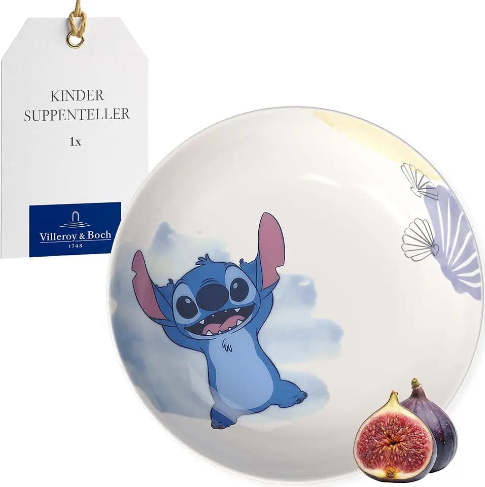 Villeroy & Boch - Disney Stitch Kinder-Suppenteller, Spülmaschinenfest, Mikrowellensicher, Tiefer Teller für Kinder, Premium Porzellan