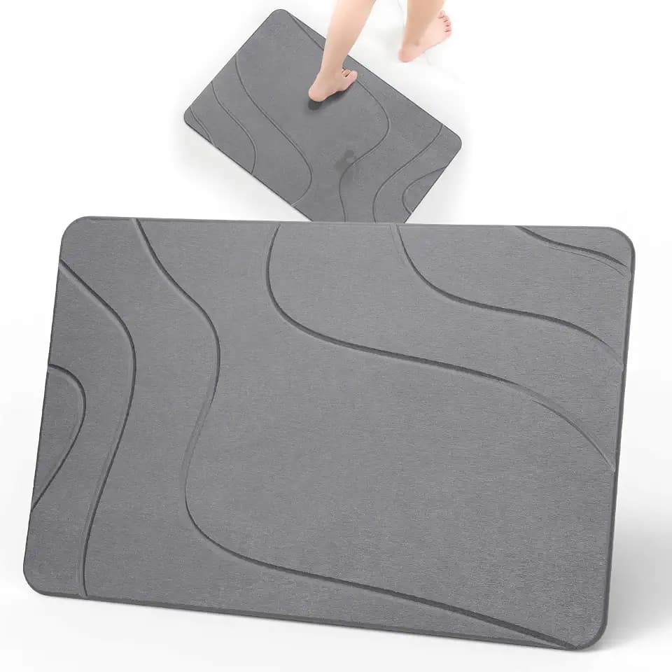 Euqvunn Stein Badematte Schnelltrocknend 60 x 39 cm, rutschfeste Saugfähige Badezimmerteppich, Harte Badezimmermatte, Stein-Trocknungsmatte Diatomeenerde für Küche, Badezimmer & Dusche – Grau