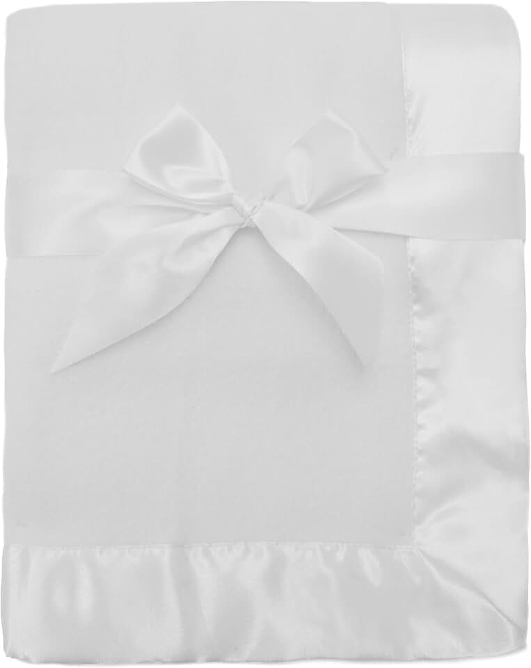 American Baby Company Fleece Blanket (30" x 40") with Silk-Like Satin Trim, Soft, Warm & Cozy, White, for Boys and Girls, Perfect for Baby Carrier, Stroller, Travel and Gifting