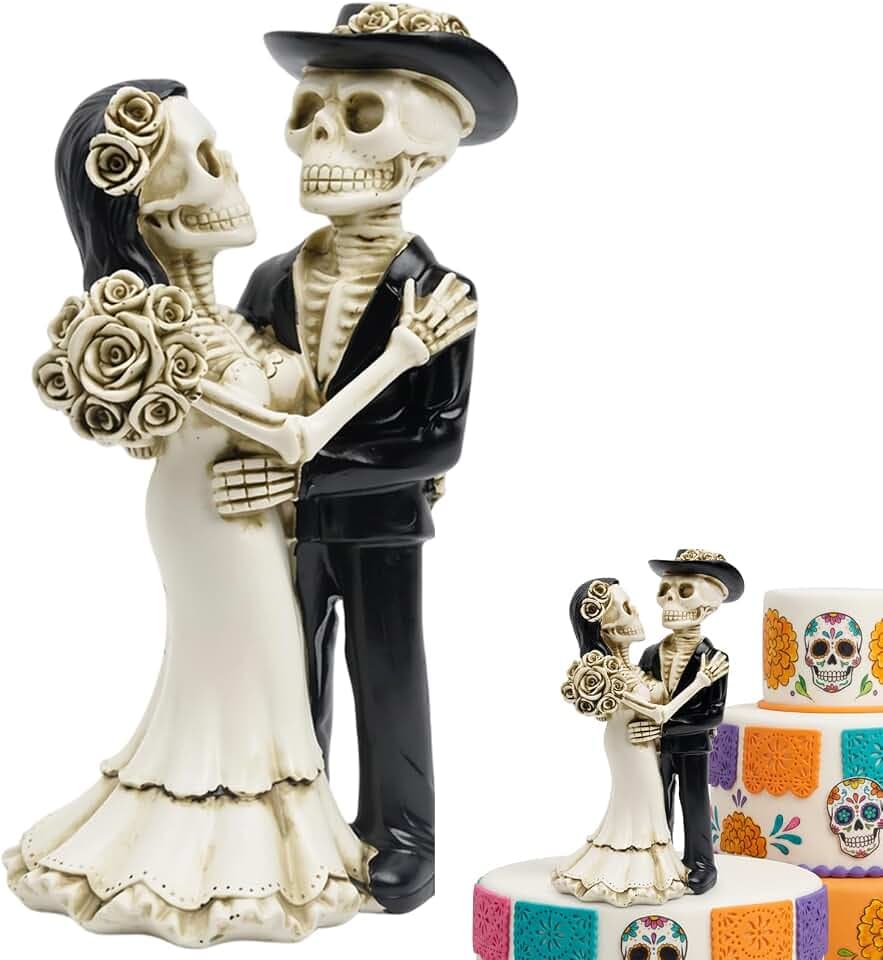 Halloween Wedding Cake Topper, Skeleton Cake Topper for Day of the Dead Celebrations, Gothic Wedding Decor with Standing Bride and Groom Figures, Alternative for Home Display