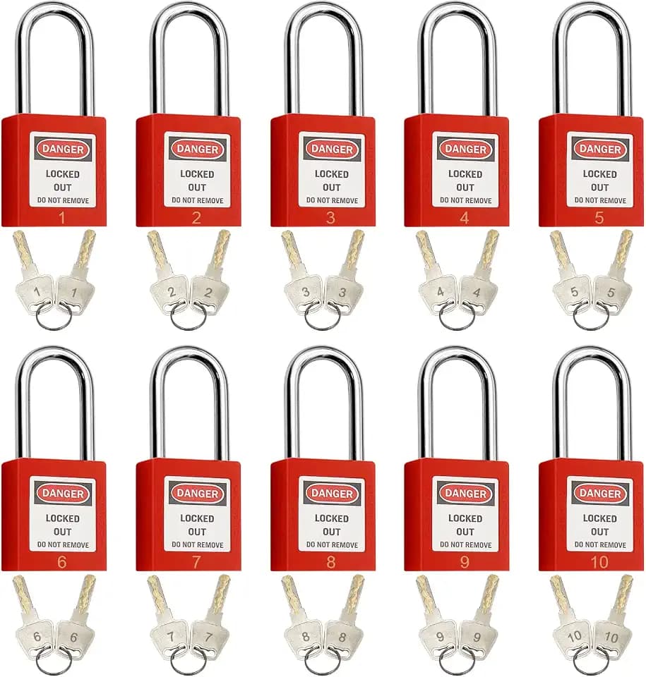 SAFBY Lockout Tagout Locks, Safety Padlock, Keyed Differently Loto Safety Padlocks for Lock Out Tag Out Kits Station (Red 1-10)