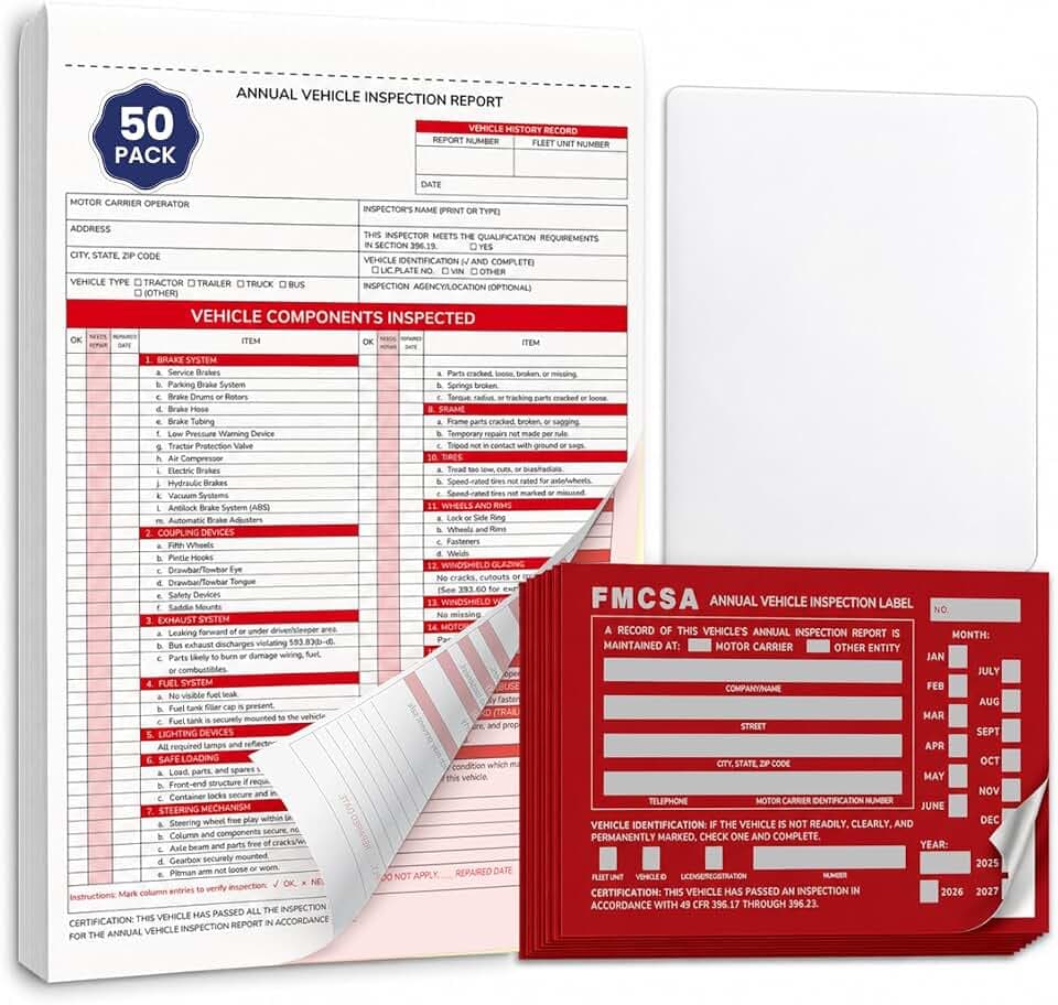 Annual Vehicle Inspection Kit, 50 Report Forms and 50 Red Record Labels