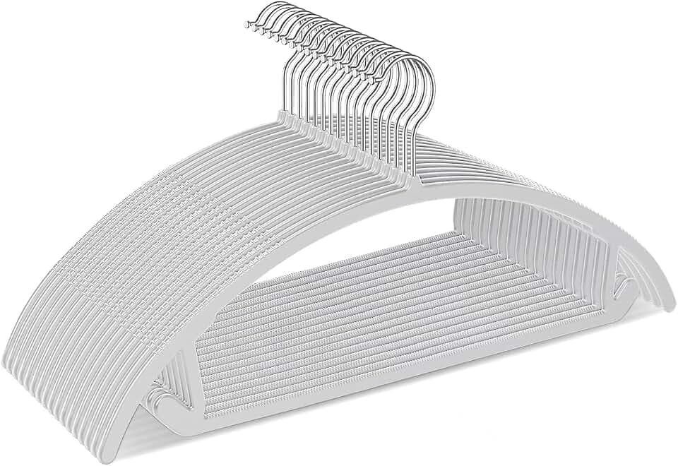 UNEED Curved Plastic Hangers, 32 Pack, No-Bump Shoulders, Grey