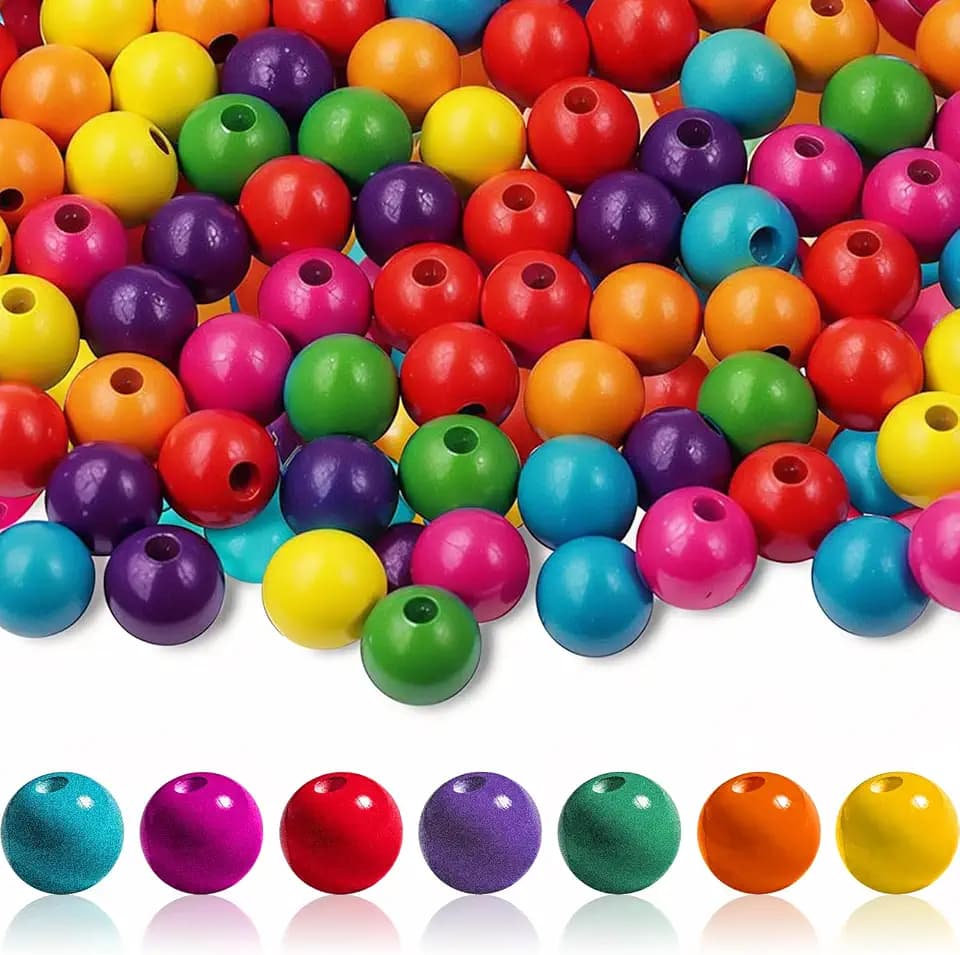 300 Stück Holzperlen Bunt Rund 14mm 7 Farben Zum Auffädeln