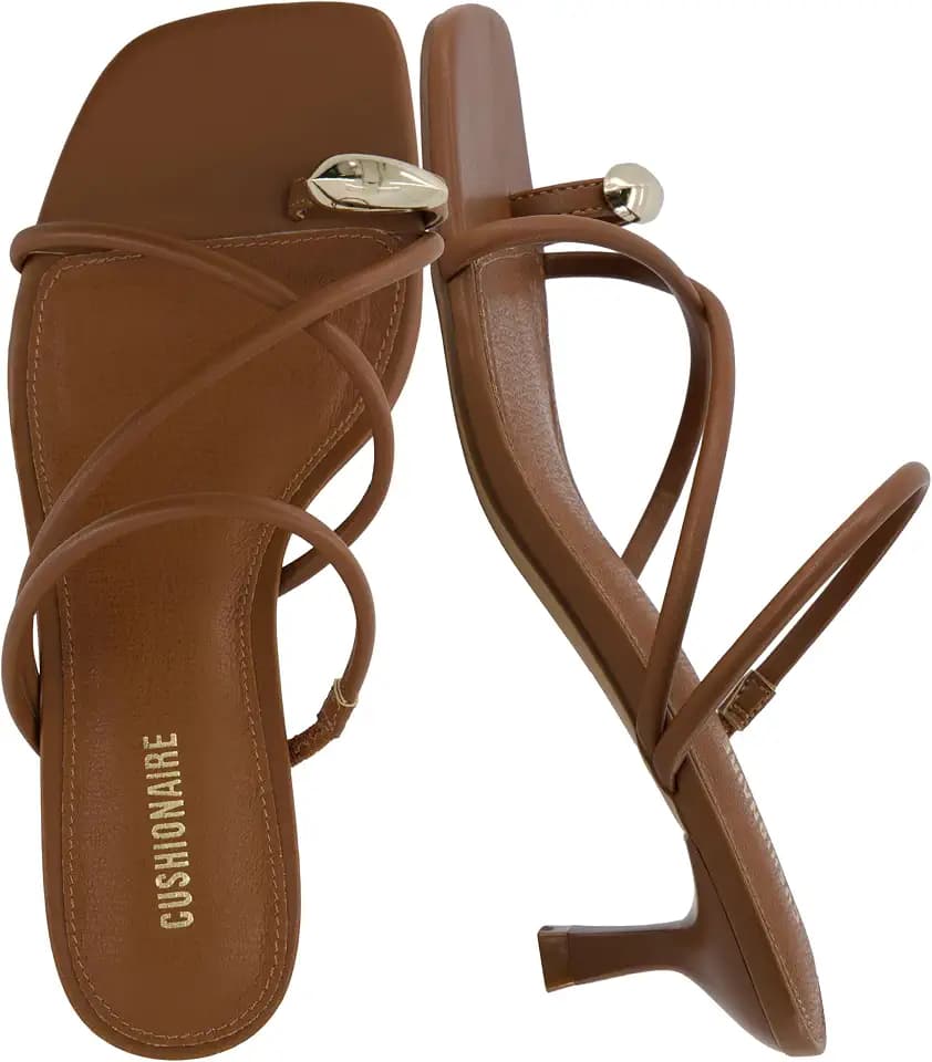 CUSHIONAIRE Maui Strappy Womens Sandals with Kitten Heels – Vegan Leather Slip On Dress Sandals for Women, Square Toe Wedding Shoes