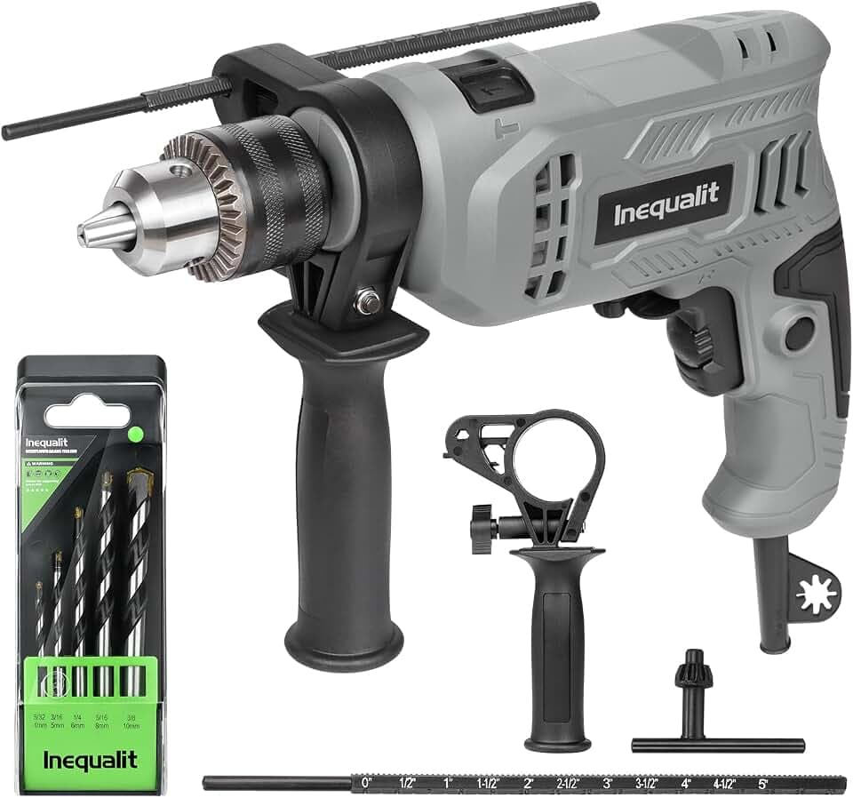 4.5Amp Corded Hammer Drill 3000 RPM Impact Drill with 5pcs Bits