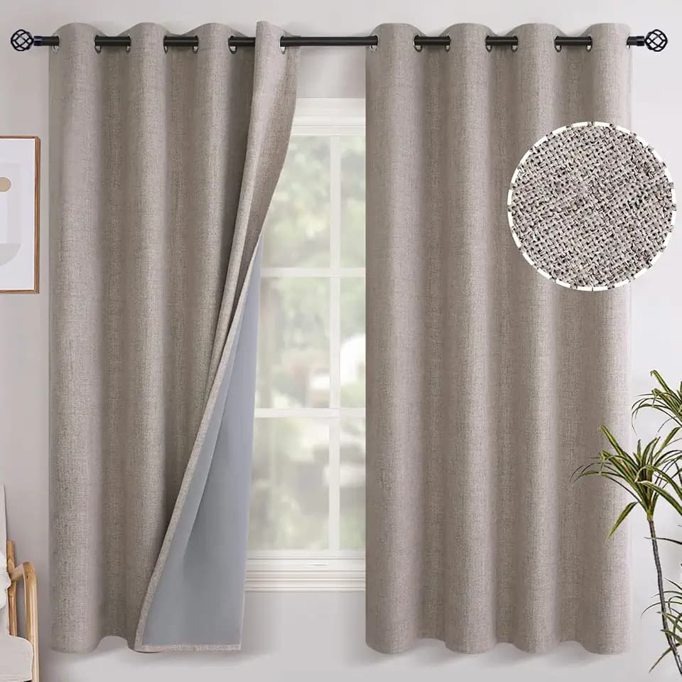 YoungsTex Burlap Tan Linen Blackout Curtains 63 Inches Length for Bedroom