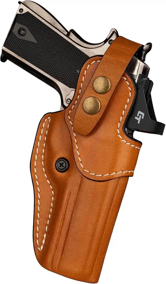 OWB Leather Holster for 1911 5", 4.25" & 4" Barrel with Rail and No Rail Version, Optic-Ready, Compatible with Kimber, Colt, Tisas, S&W, Springfield, Ruger, Remington & More, Brown, Right/Left