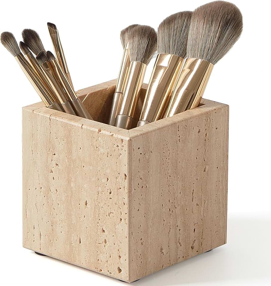 Real Luxurious Natural Marble Toothbrush Holder & Makeup Brush Organizer
