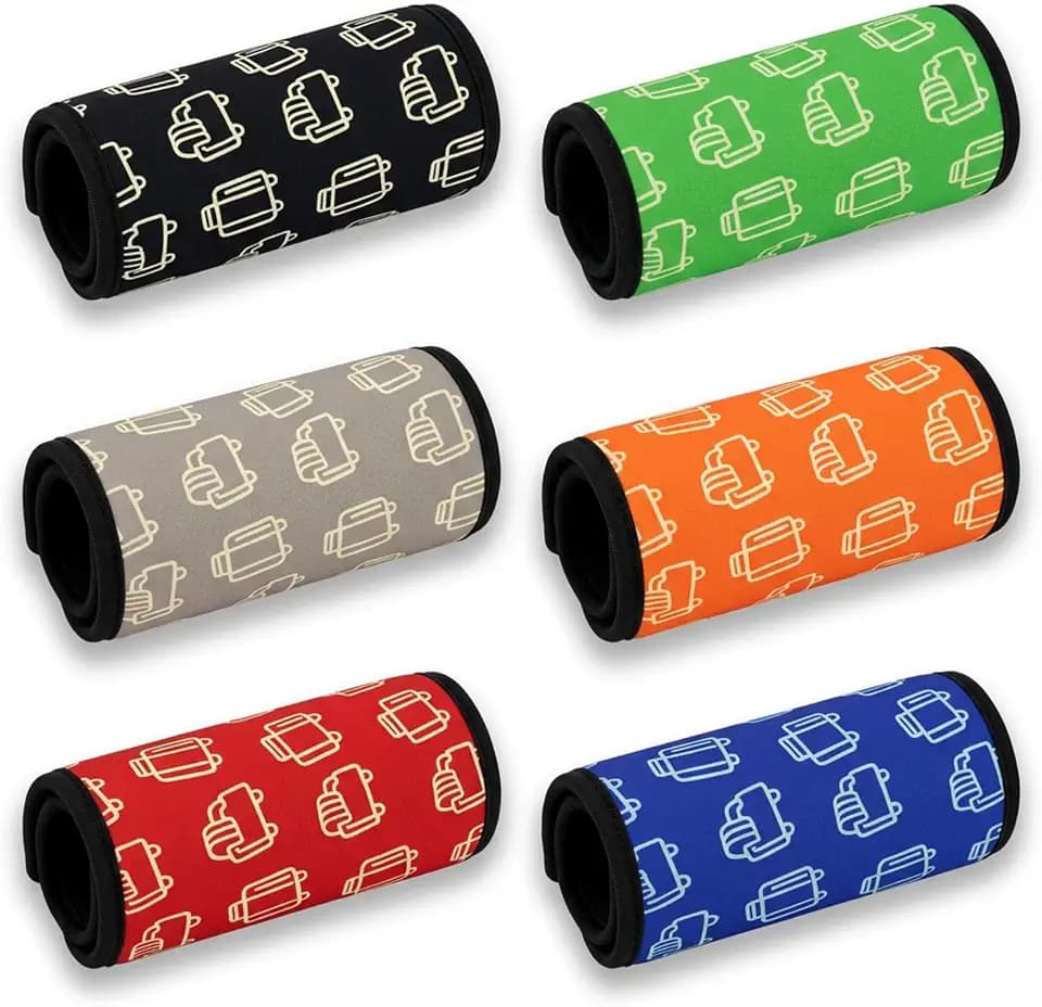 Luggage Handle Wraps, 6 Pack Neoprene Suitcase Handle Covers for Comfort Grip, Bright Luggage Identifiers for Easy Bag Recognition, Travel Accessories for Suitcases and Duffle Bags
