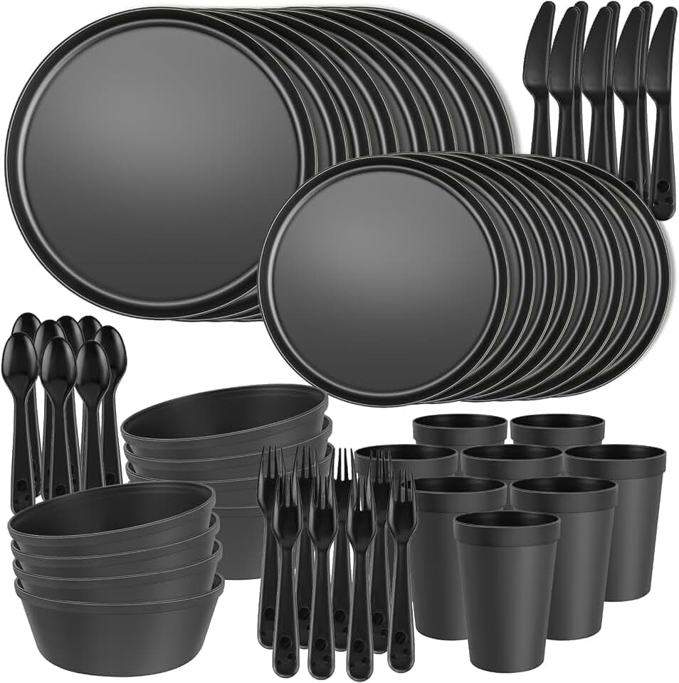 Kids Plates and Bowls Set, 40 Piece Unbreakable Kids Dinnerware Set for Toddlers & Children, BPA-Free Plastic Plates, Bowls, Cups & Cutlery, Microwave & Dishwasher Safe, Service for 8