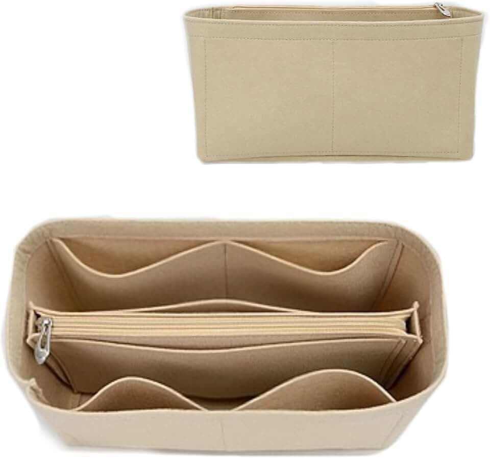 Filz-Organizer mit Reißverschluss, Handtaschen-Organizer für Damen, perfekt für Neverfull Tote Handtaschen (Beige, Klein)