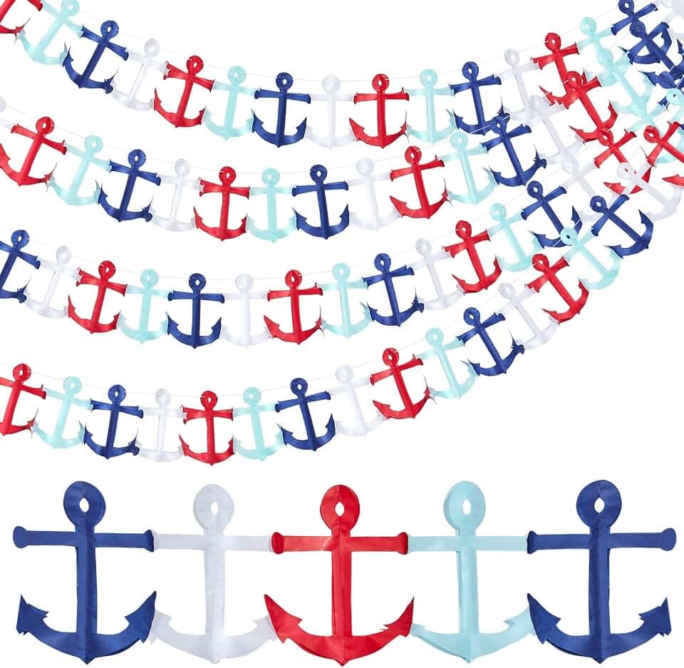 Boao 8 Pieces 8ft Nautical Garland Red White Blue Bunting Decor