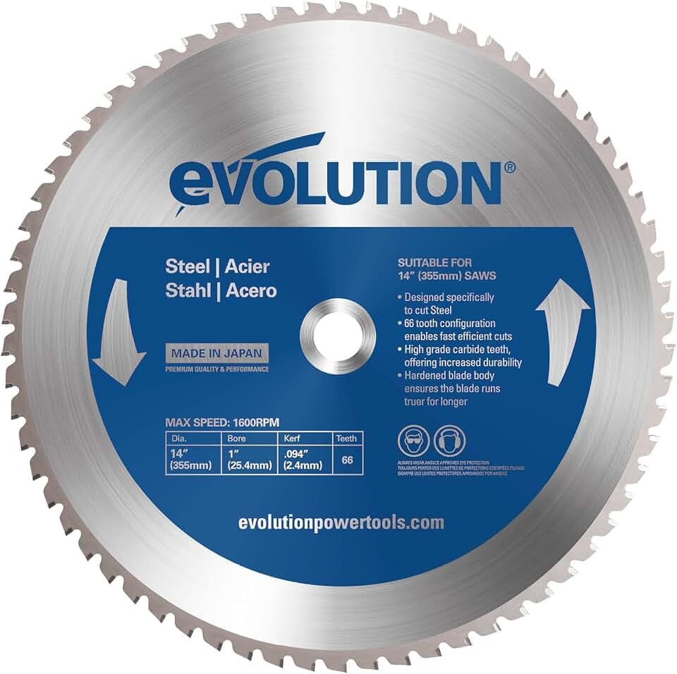 Evolution Power Tools Sägeblatt 355mm zum Schneiden von Baustahl, für Kreissäge und Kappsäge | TCT Metallkreissägeblatt / Metallsägeblatt / Zaagblad zum Schneiden von Metall, Stahl | 66TBLADE