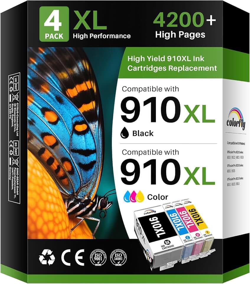 910XL Ink Cartridge Replacement Pack for HP Ink 910 XL Color Black Compatible with OfficeJet Pro 8020 8025 8028 8035 8030 8010 8015 8018 8022 Printers