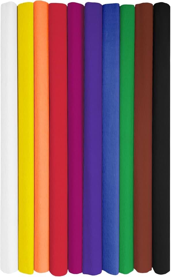 Interdruk - Crepe Paper Rolls for Kids, DIY and Decorations - Pack of 10 Reels (50cm x 200cm, 28g/m2) - 10 Colours Assorted, 00 Sortierte Farben