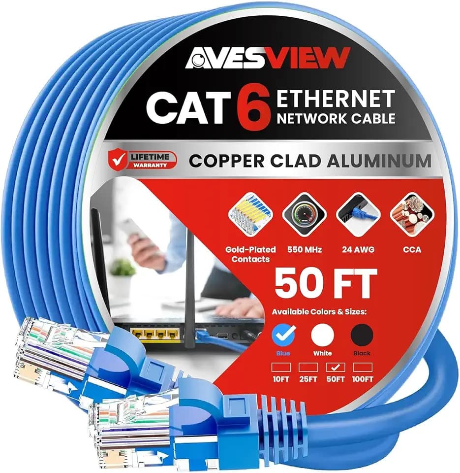 CAT 6 Ethernet Cable 50 FT, Indoor High-Speed 10Gbps Snagless Long CAT6 50 FT Ethernet Cable for Internet, Router, Modem, Gaming, PlayStation, Xbox, POE Camera, (Blue, 50 Feet)