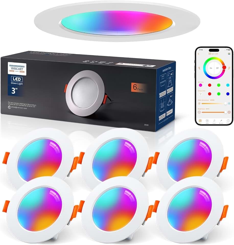 LED Einbaustrahler RGB Alexa, Smart LED Spots Bluetooth 6er Set | 7W 660LM, 2700K-6000K Dimmbar, IP44 Einbauleuchten Weiß Farbig APP Steuerung, Farben Spots Deckenspots 230V, 68-85mm Loch