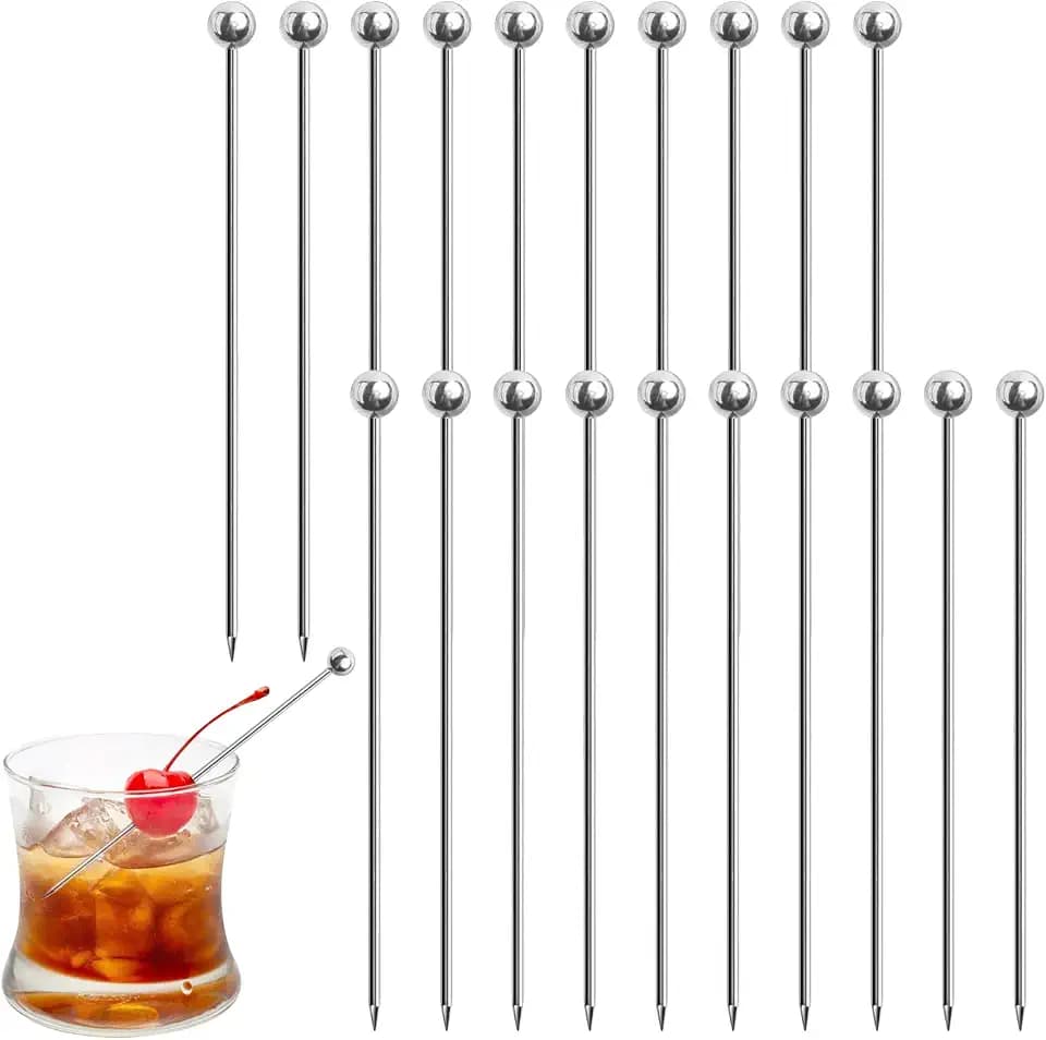 DONQL 20Stück Stainless Steel Cocktail Sticks Set, Reusable Fruit Sticks