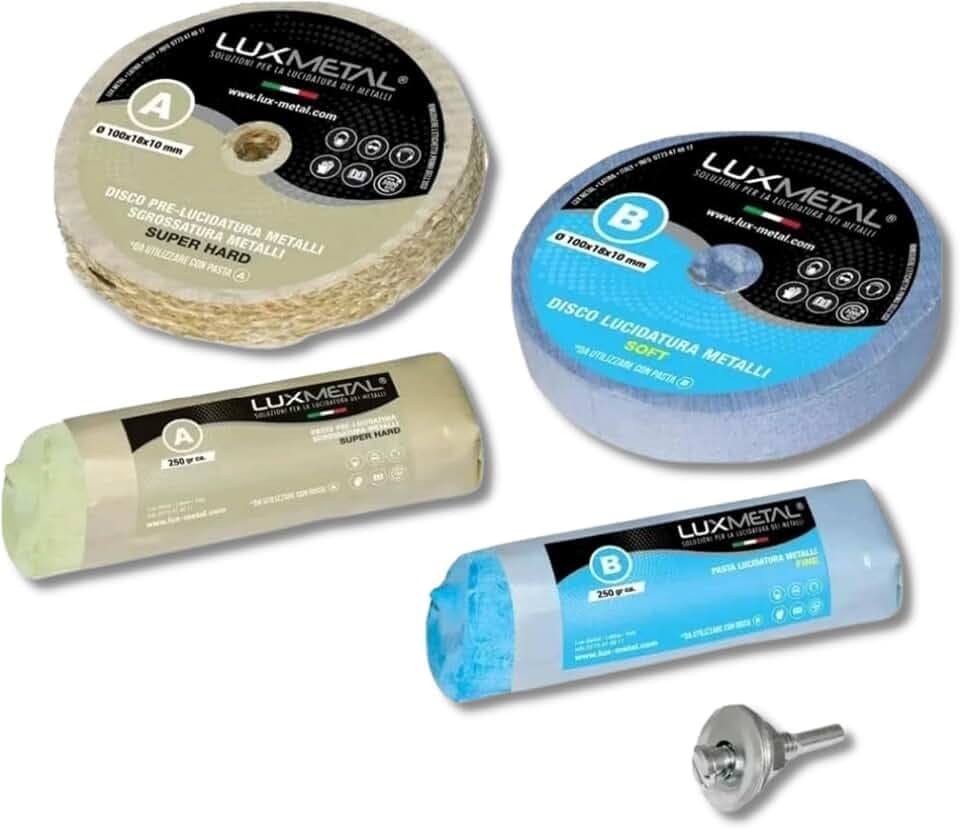 2 polierpaste 250 g - 2 Polierscheibe 100 mm - Polierset Lux Metal set DIY kit Schleifpaste Metall, Aluminium, für Bohrmaschine, Edelstahl, Messing, Kupfer, Holz, Kunststoff, schleifmaschinen, messer