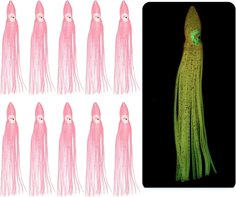 Fishing Squid Skirts, Glow Soft Plastic Trolling Lures Luminous -Fitting for (Bass/Trout/Salmon/Saltwater/Fishing Bait)