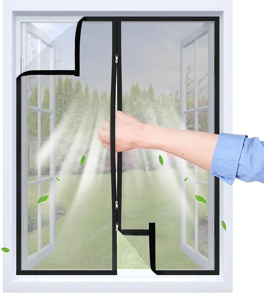 Fliegengitter Fenster Mit Klettband & Zipper, Schwarz, 75x130 cm