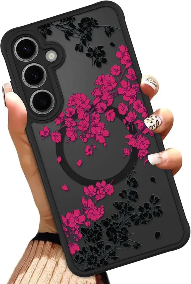 OOK Phone Case Fit for Samsung Galaxy S24 Plus 6.7 Inch, Hot Pink Flowers