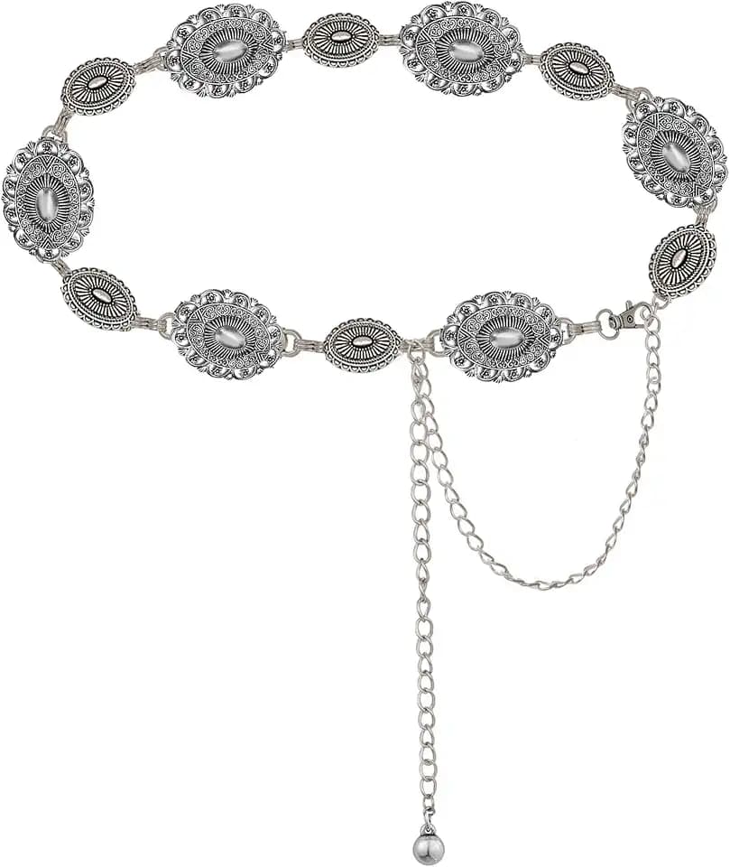 WAYLIT Western-Concho-Belt-Women Cowgirl-Metal-Belts Vintage Chain Belt