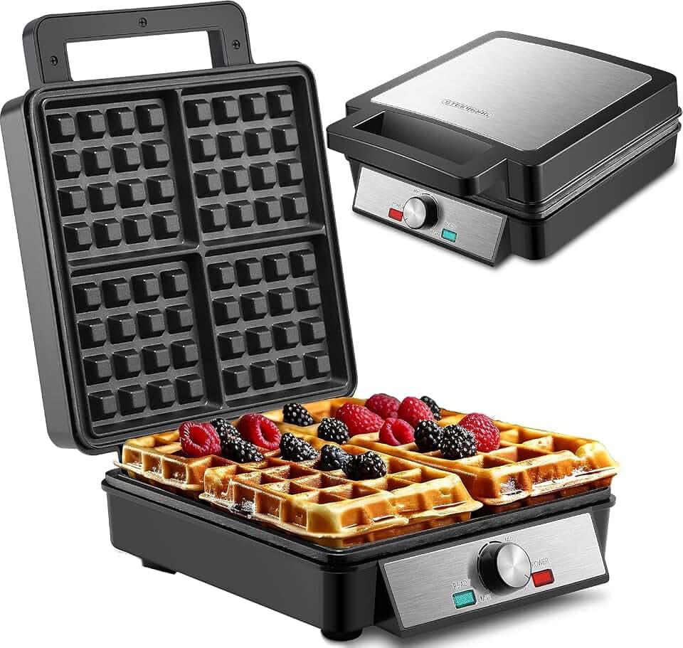 XXL Waffeleisen, 4 Scheiben, 1200 Watt, Waffelautomat, Paninigrill, Waffeltoaster Toaster Waffle Maker